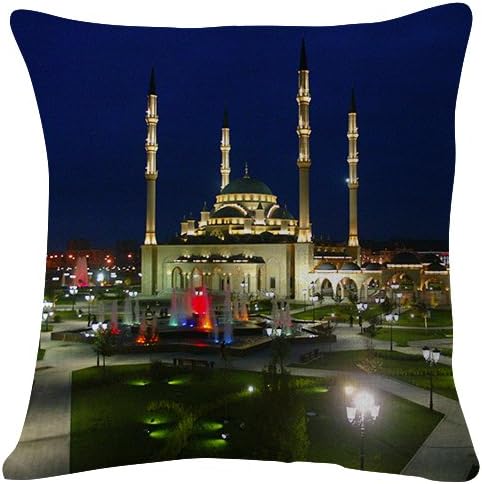 Chechnya Mosque Evening Fountain - Throw Pillow Case Cushion Cover for Sofa Couch Double-sided printing 18x18 Inches