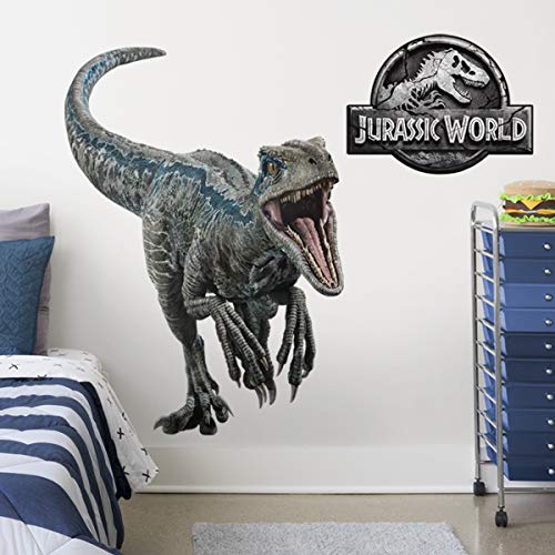FATHEAD Jurassic World Velociraptor Blue Life-Size Peel and Stick Vinyl Wall Decal
