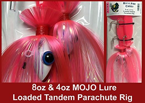 Blue Water Candy - Rock Fish Candy 8 oz & 4 oz Mojo Lure Loaded with 9-Inch Swimbait Shad Bodies Tandem Parachute Rigged & Ready