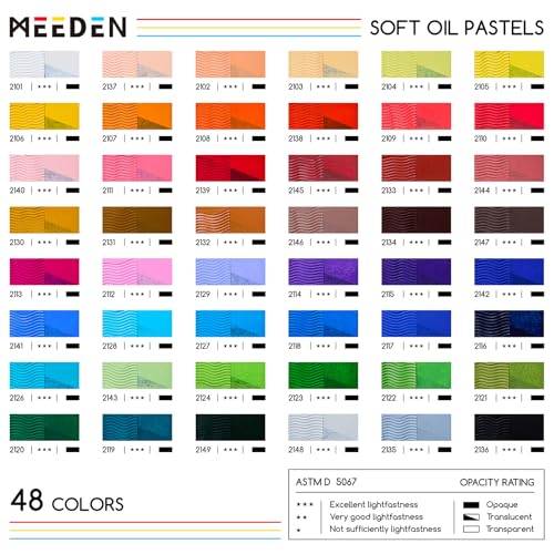 MEEDEN Pasteles al óleo suaves para artistas: 48 colores con 2 pasteles al óleo cuadrados blancos y 2 negros adicionales para artistas, adultos, crayones de pastel al óleo profesionales para mezclar