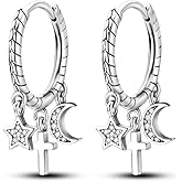 Hapour 925 Sterling Silver Earrings Small Star Moon Cross Snake Bone Cute Drop Dangle Earrings with Cubic Zirconia Unique Jewelry Gift for Women