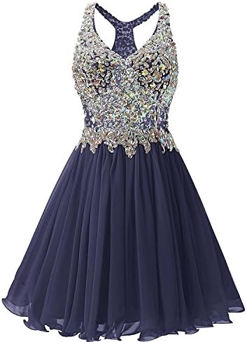VogueDress V Neck Prom Dresses Open Back Tulle With Applique Dark Navy Size 0