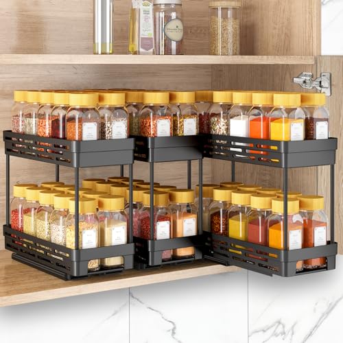 Ausziehbares Gewürzregal für Schrank, Gewürz-Organizer, Schrankgröße: 30,5 cm hoch x 27,9 cm tief x 12,7 cm breit, für 10 Gewürzgläser pro Ebene, 2 Eb