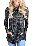 Bdcoco Women's Cowl Neck Long Sleeve Casual Tunic Sweatshirt Tops With Pockets, Black, X-Large / 16-18