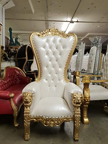 Tiffany Royal High Back Lion Throne Chair, King/Queen Wedding Throne Chair, Party Rental, Model Photo Shoot, Home Furniture - Gold Finish - 70" H