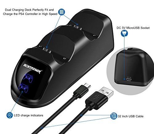 PS4 Controller Charger with USB Power Adapter, PS4 Charging Dock, Dual Charger with Charging Status Display Screen for PlayStation 4 Dualshock 4