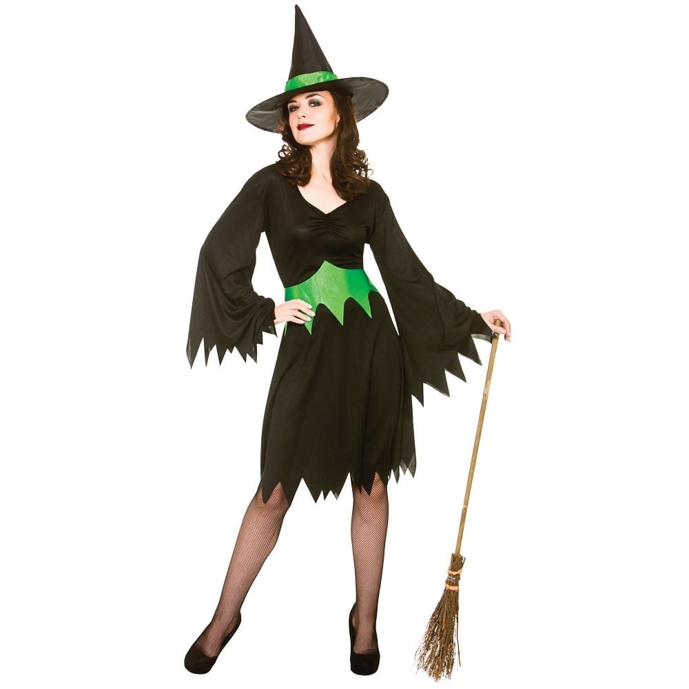 Adult Female Wicked Witch Halloween Fancy Dress (Women: Plus Size) Black, Green