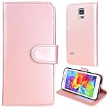 Galaxy S5 Mini Leather Flip Case - SOWOKO Samsung S5 Mini Wallet Case Credit Card Slots ID Holder, [Slim Fit] Shockproof Protective Phone Cover for Samsung Galaxy S5 Mini (Rose Gold)