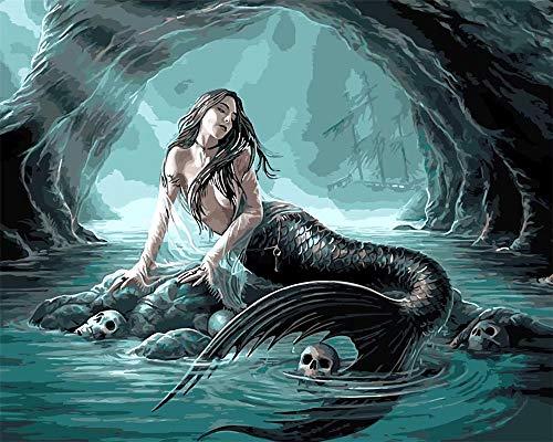 DIY Oil Painting, Painted by Children's Digital Kit -Halloween Skull Mermaid,16''X20''
