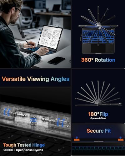 typecase Touch Case with Keyboard for iPad Pro 13"(M5/M4, 2025/2024), iPad Air 13"(M4/M3/M2, 2026/2025/2024) & iPad Pro 12.9", Trackpad, 360° Rotatable, 11-Colors Backlit, Space Black