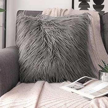 Phantoscope Decorative New Luxury Series Merino Style Grey Fur Throw Pillow Case Cushion Cover 18