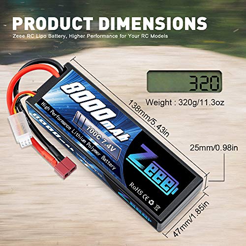 Zeee 2S Lipo Akku 7,4V 8000mAh 100C Hardcase Batterie mit Deans T Stecker für RC Car RC Truck RC Auto Boot LKW Truggy RC… – Bild 7