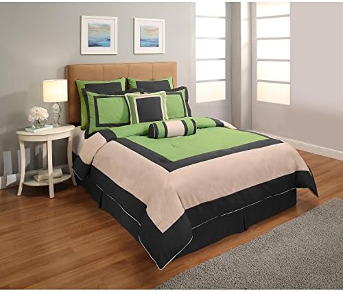 NEW! Renoir Fashion Elegant, Modern, Contemporary Super Hotel 8-Piece (QUEEN) Comforter Set in Olive with BONUS Glade Room Spray Air Freshener, 8 Ounce