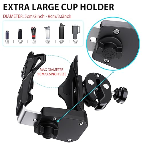 Extra Large Motorcycle Cup Holder Anti Theft, Mathtoxyz Bike Water Bottle Holder 1.95 – 3.6 inch Universal Size Handlebar Drink Holder Cage for Moto Bicycle, Boat, Scooter, Stroller, Wheelchair