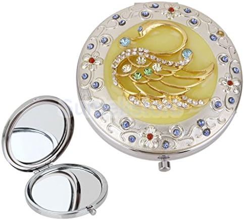 NPLE--ROUND POCKET PURSE COMPACT MAKEUP COSMETIC MIRROR TRAVEL FOLDING SILVER SWAM