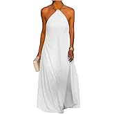 OYOANGLE Women's Sleeveless Chain Halter Maxi Dress Backless Elegant Flared Long Dresses