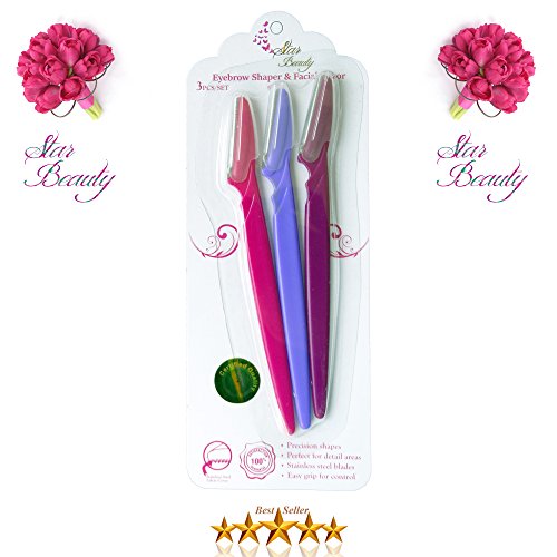 Star Beauty (TM) Womens Eyebrow Facial Razor PERFECT for peach fuzz hair trimming, US Brand BEST SELLER for Facial Hair Removal and daily dermaplaning Eye brow Razor eyebrow shaping