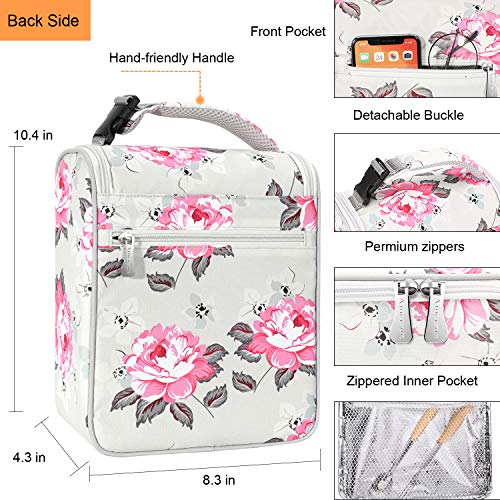 Amersun Insulated Lunch Box,Spacious Stylish Lunch Bag Cooler Tote Sturdy Snack Organizer with Multi-pocket for Kids Women Adult Girls School Office Picnic Work Bento Box(Spill-resistant,Rose Grey)