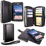 S6 Active Case, Galaxy S6 Active Case, Cellularvilla wallet bag Case, PU Leather Flip [Card Slots] Case, [Zipper Wallet] [Magnetic Detachable] Back Cover For Samsung Galaxy S6 Active G890 (Black)