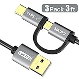3ft Micro USB & Type C 2.0 to Type A Cable, COOODI 2 in 1 Sync Fast Charge Type C Cable Cord for for New MacBook, Google Pixel XL, Samsung, Nexus, LG, Motorola Micro and Type C Smartphone