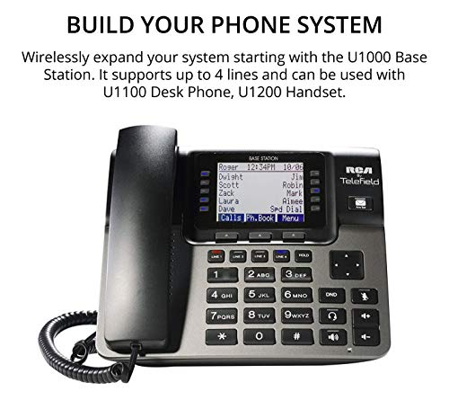 RCA U1000 Unison 4-Line Expandable Phone System - Full-Duplex Speakerphone Bundle with RCA U1200 DECT 6.0 Cordless Accessory Handsets (4-Pack) and 6 Blucoil AAA Batteries