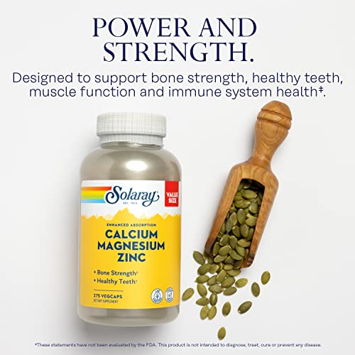 Solaray Calcium Magnesium Zinc Supplement, with Cal & Mag Citrate, Strong Bones & Teeth Support