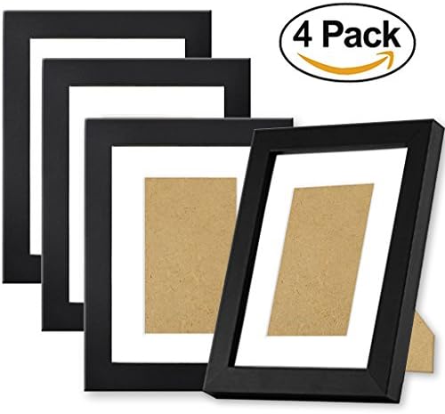 AEVETEBlack Picture Frames 5x7 (4 pack) Made of NATURAL Solid Wood, Display Pictures 5x7 4x6, Both Vertical and Horizontal Supported