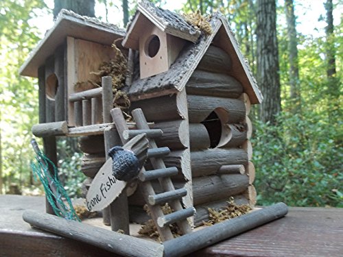 Hot Sale Birdhouse Gone Fishing Wood Log Cabin Bird House New