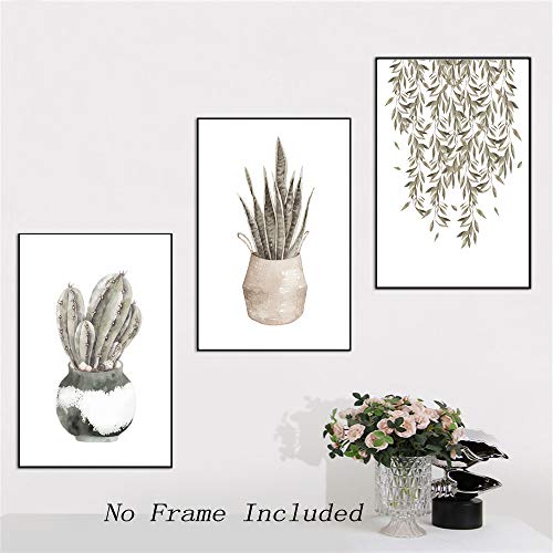 Unframed Abstract Potted Art Poster Modern Style Cactus Art Print,Set of 3（8''x10''） Leaves Wall Art Canvas Painting for Living Room Decor,Housewarming Gift - Thumbnail 2