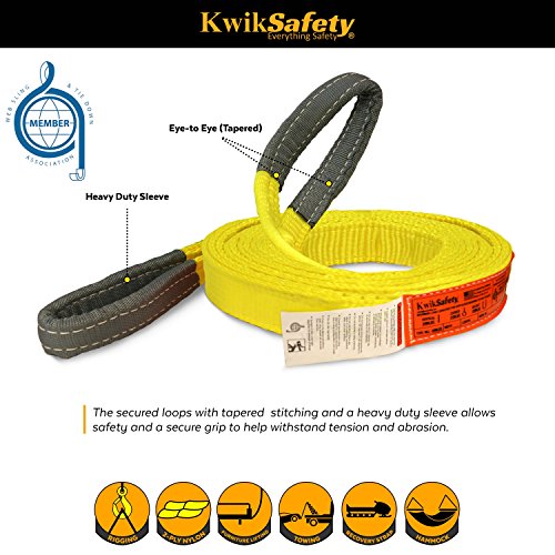KwikSafety 1”x10’ Industrial Web Sling | 3200LBS Vertical Working Load 2550LBS Choker 6400LBS Basket | Type 3 Certified 2 Ply Eye-Eye Strap | Crane Hoist Lift Rig Lifting Rigging Tow Tie Down Cargo - Thumbnail 4