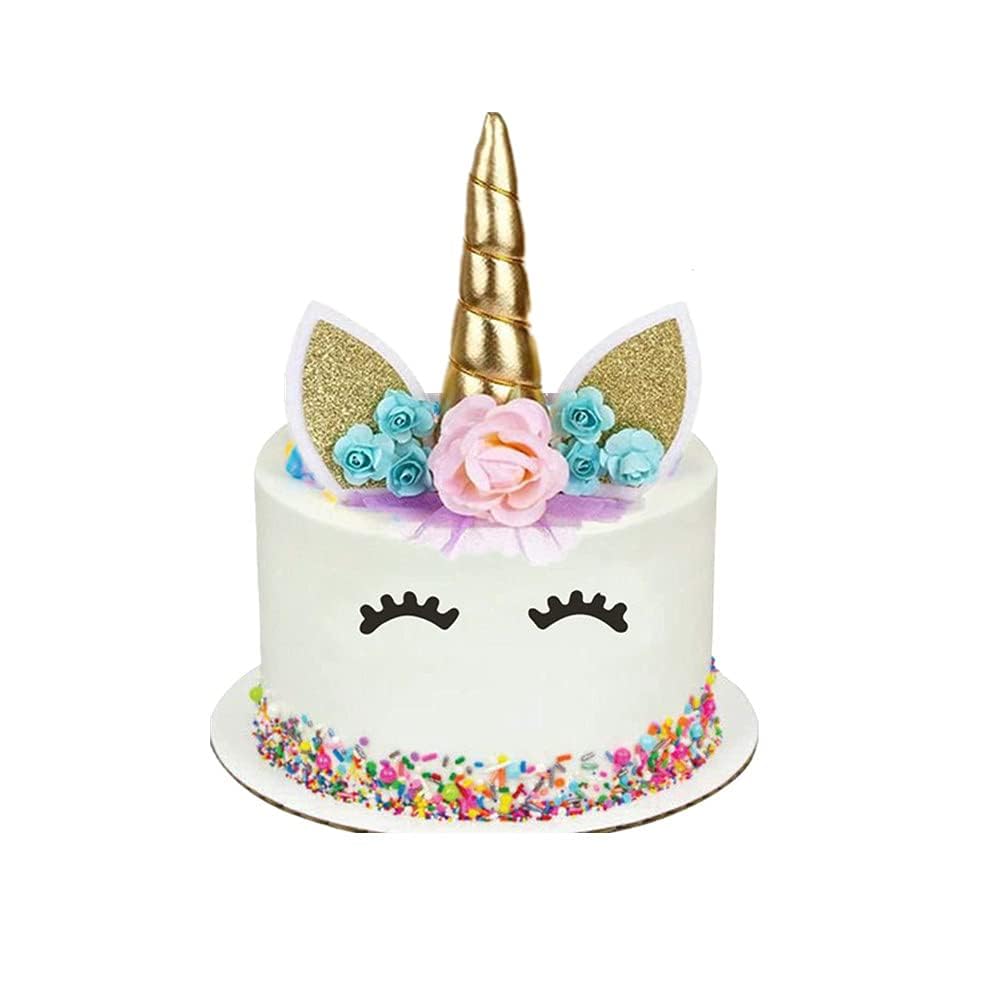 HJHL Unicorn Cake Topper Set, 6 Pieces, Gold, Party Supplies for Birthday, Baby Shower, Wedding, Yellow