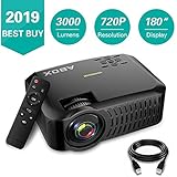 720P Projector,2019 Newest ABOX A2 Portable Home Theater LCD Video Projector with 100 ANSI Lumen/3000 Light Source Lumen,180" Large Screen and HIFI Speakers,Support 1080p HDMI/VGA/AV Multiple Ports
