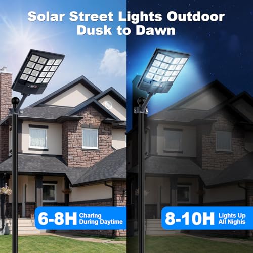Solar Street Lights Outdoor, 8500K Solar Powered Driveway Light, LED Flood Motion Sensor Dusk Dawn Illumination Waterproof Mount Security Lights for Parking Lot, Backyard, Garage, Path