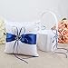 OurWarm Wedding Guest Book + Pen Set + Flower Basket + Ring Pillow + Garter, White Cover, Double Heart Rhinestone Decor Royal Blue/Deep Blue Ribbon Bowknot Elegant Wedding Ceremony Party Favor