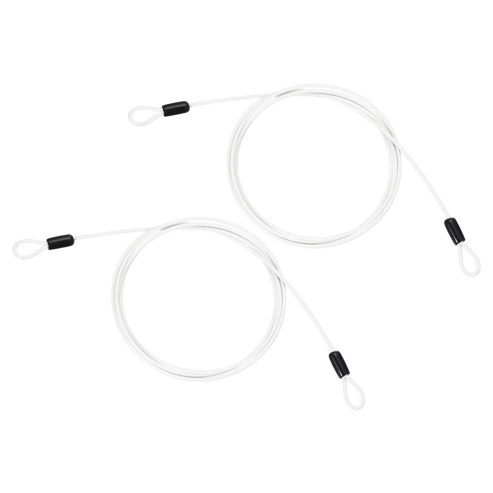 PATIKIL 1/8" Dia Vinyl Coated Stainless Steel Cable with Loops, 2 Pcs 6.6ft (79") Flexible Wire Rope Security Chain Lanyard Lock for Outdoor Stage Lighting Luggage Lock, White