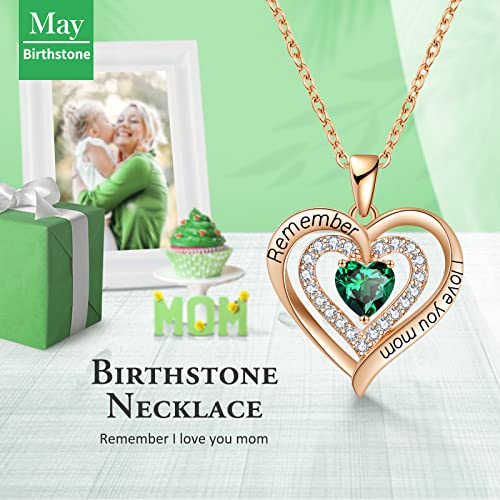 REDBEE NECKLACE FOR MOM 18K ROSE GOLD FILLED 925 STERLING SILVER BIRTHSTONE DIAMOND HEART PENDANT NECKLACE FOR WOMEN, JEWELRY FOR BIRTHDAY MOTHERS DAY FOR MOM VALENTINES DAY FOR WIFE GIFTS FOR HER I