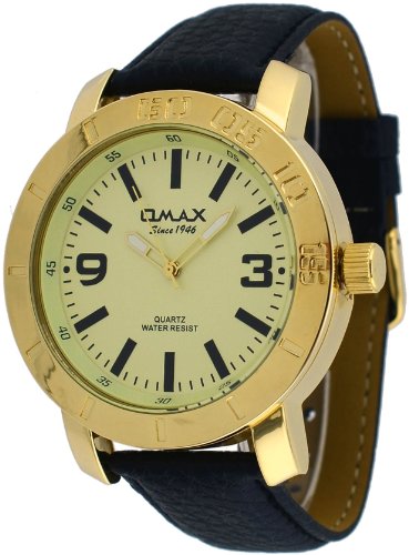 Omax #X009 Men s Big Size Gold Tone Gold Dial Analog Strap Watch