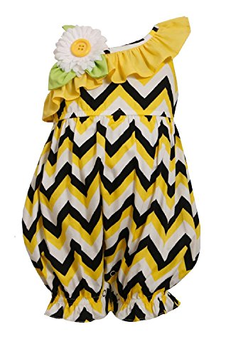Baby Girls 3M-24M Yellow Chevron Stripe Asymmetric Romper (12 Months, Yellow)