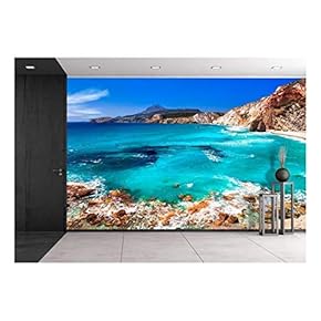 Greece - Milos Island, Beautiful Beach - Removable Wall Mural | Self-Adhesive Large Wallpaper - 66x96 inches