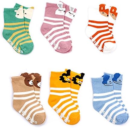 Eanny 6 Pairs Baby Girls Boys Non-Skid Socks With Grip Cute Cartoon Animal Socks for 12-36 Months Toddler Infant