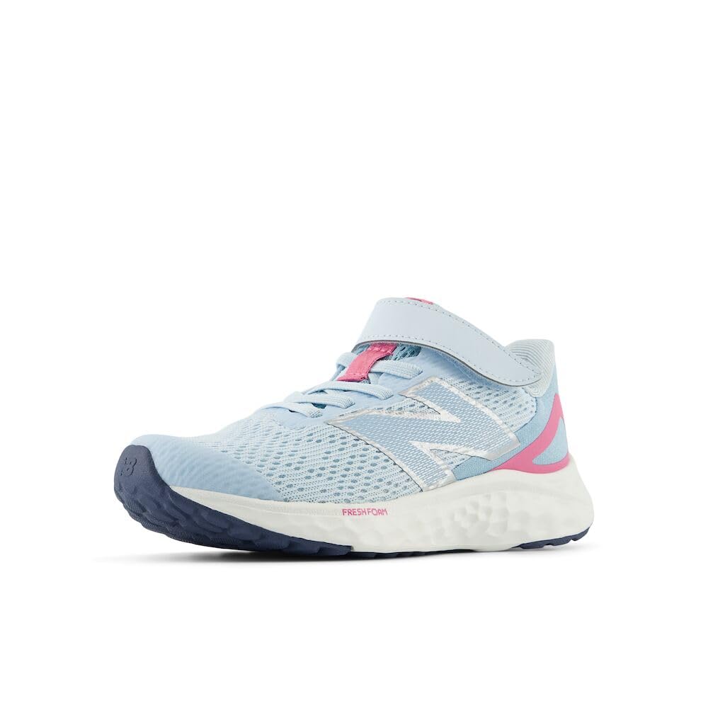 New Balance Fresh Foam Arishi V4 Bungee Lace with Top Strap Running Shoe, Quarry Blue/Real Pink/Chrome Blue, 13 Wide US Unisex Little_Kid Image