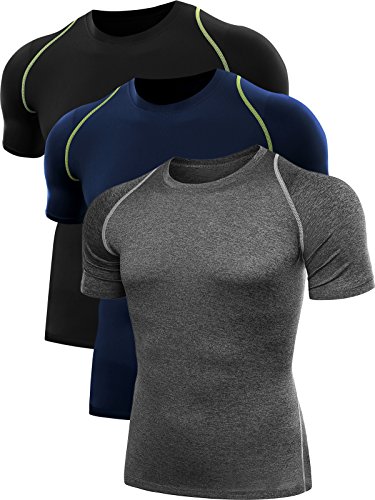 Neleus Men's 3 Pack Dry Fit Sport Compression Shirt,0801,Black,Grey,Navy Blue,US L,EU XL