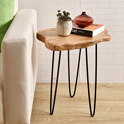 WELLAND Live Edge Cedar Wood End Table Rustic Side Table Mid-Century Modern
