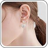 Andelaisi Boho Crystal Pearl Heart Earrings Gold Pearl Heart Drop Earrings Crystal Double Heart Dangle Earrings Vintage Puffy Heart Earrings Jewelry for Women