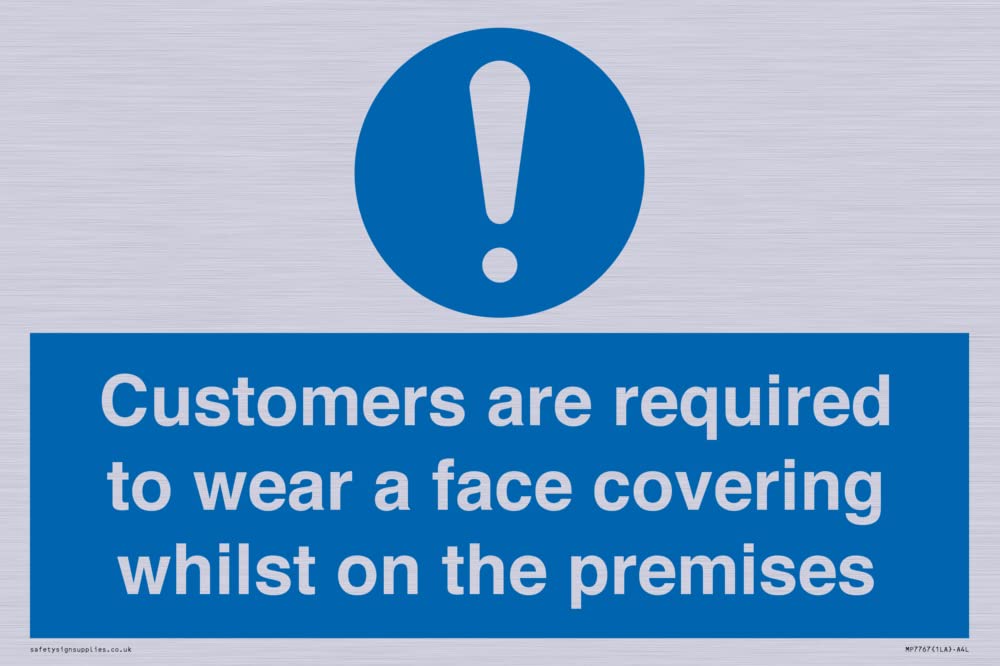 Customers are required to wear a face covering whilst on the premises Sign - 300x200mm - A4L