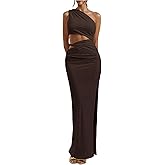 GORGLITTER Women's One Shoulder Cut Out Bodycon Maxi Dresses Elegant Classy Summer Wedding Guest Cocktail Long Sundress
