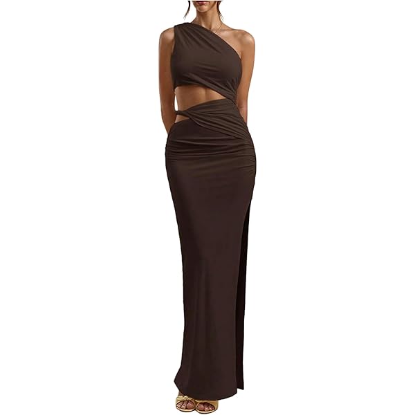 Floerns Women's One Shoulder Cutout Maxi Party Dress Sleeveless Split  Bodycon Wedding Guest Night Out Dresses Coffee Brown X-Small at Amazon  Women's Clothing store