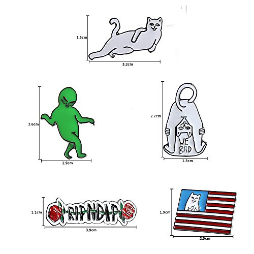 FLYPARTY Novelty Enamel Lapel Pin Sets Cartoon Animal Plant Fruit Brooches for Clothing Bags Backpacks Jackets Hat Jewelry DIY Gift Accessories(Funny cat Ghost Rose Set of 5)
