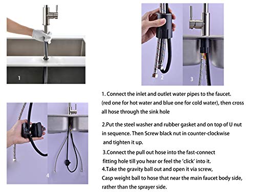 Kitchen Faucet, Stainless Steel Kitchen Sink Faucet, Single Handle High Arc Brushed Nickel Kitchen Faucets with Pull Down Swivel Sprayer, Pull Out Water Faucet for Kitchen, bar, Bathroom