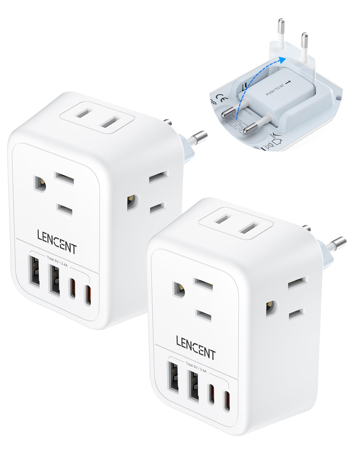 LENCENT 2 Pack European Travel Plug